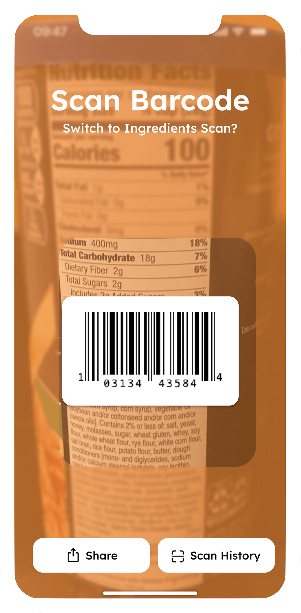 Barcode Scanner Detecting ultra-processed foods.